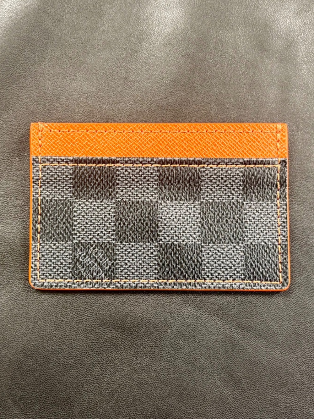 Damier Graphite Grey Canvas Orange Leather Card Case Card Holder - Picture 4 of 4